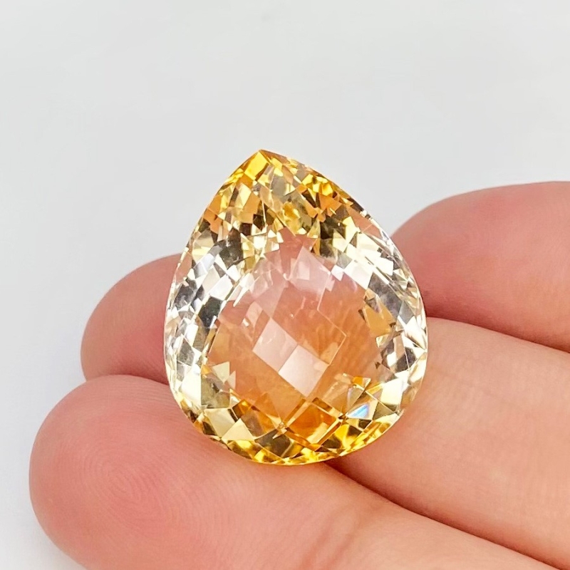 Citrine 20x17mm Checkerboard Pear AA Grade Loose Gemstone - 143714