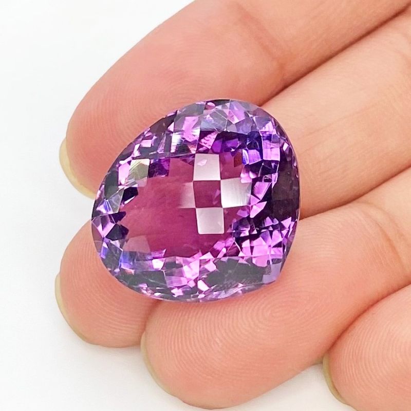 Brazilian Amethyst 18x21mm Checkerboard Heart AAA+ Grade Loose Gemstone - 158721