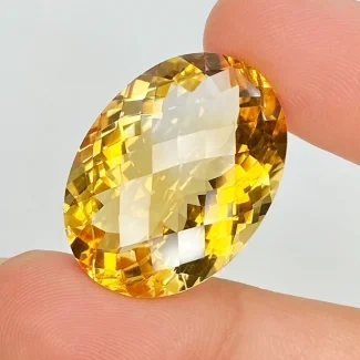  26.73 Cts. Citrine 25x18.5mm Checkerboard Oval Shape AA Grade Loose Gemstone - Total 1 Pc.