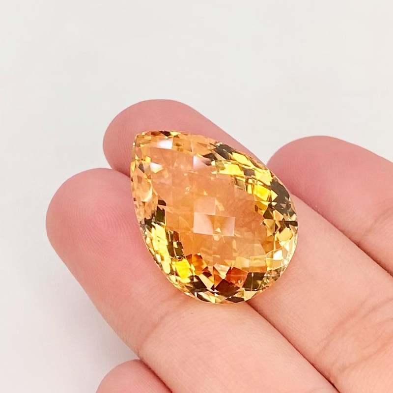 Citrine 23.5x17mm Checkerboard Pear AA Grade Loose Gemstone - 143627