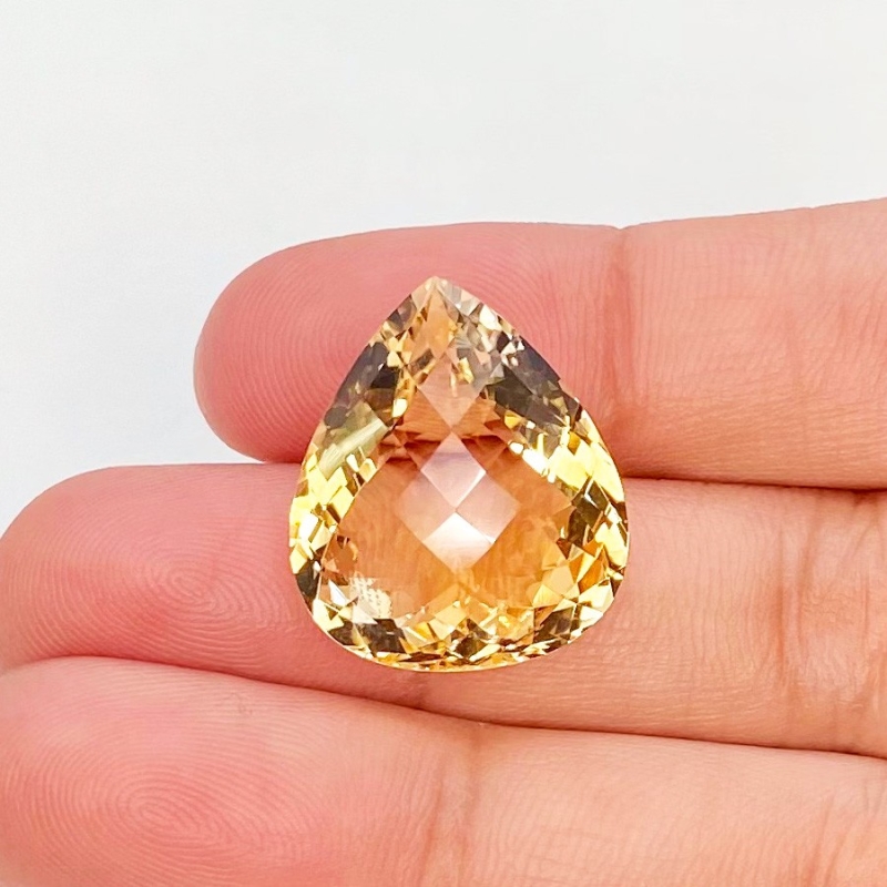 Citrine 19.5x17mm Checkerboard Pear AA Grade Loose Gemstone - 143712
