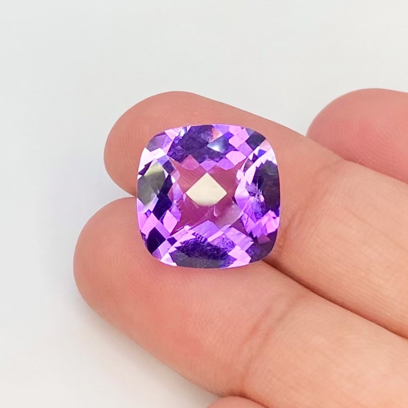9.05 Cts. Brazilian Amethyst 14mm Checkerboard Square Cushion Shape AAA Grade Loose Gemstone - Total 1 Pc.