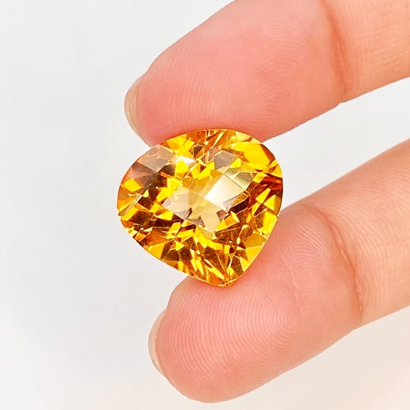  13.30 Cts. Citrine 16x17mm Checkerboard Heart Shape AAA Grade Loose Gemstone - Total 1 Pc.