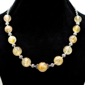 Golden Rutile Smooth Round Shape Gemstone Beads Necklace