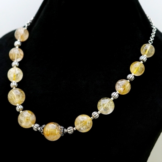 Golden Rutile Smooth Round Shape Gemstone Beads Necklace