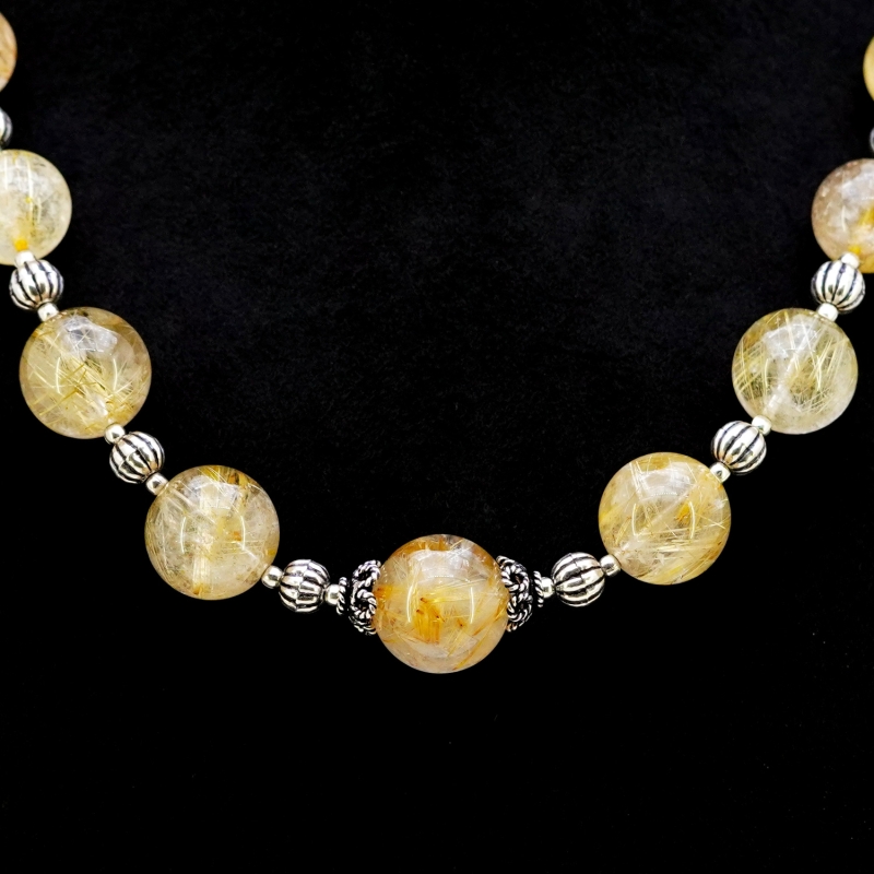 Golden Rutile Smooth Round Shape Gemstone Beads Necklace