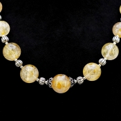 Golden Rutile Smooth Round Shape Gemstone Beads Necklace