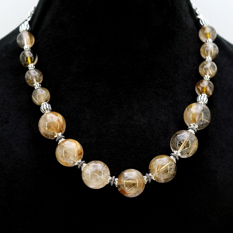 Golden Rutile Smooth Round Shape Gemstone Beads Necklace