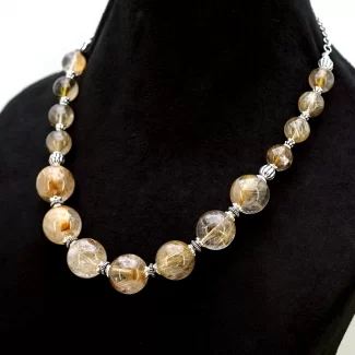 Golden Rutile Smooth Round Shape Gemstone Beads Necklace