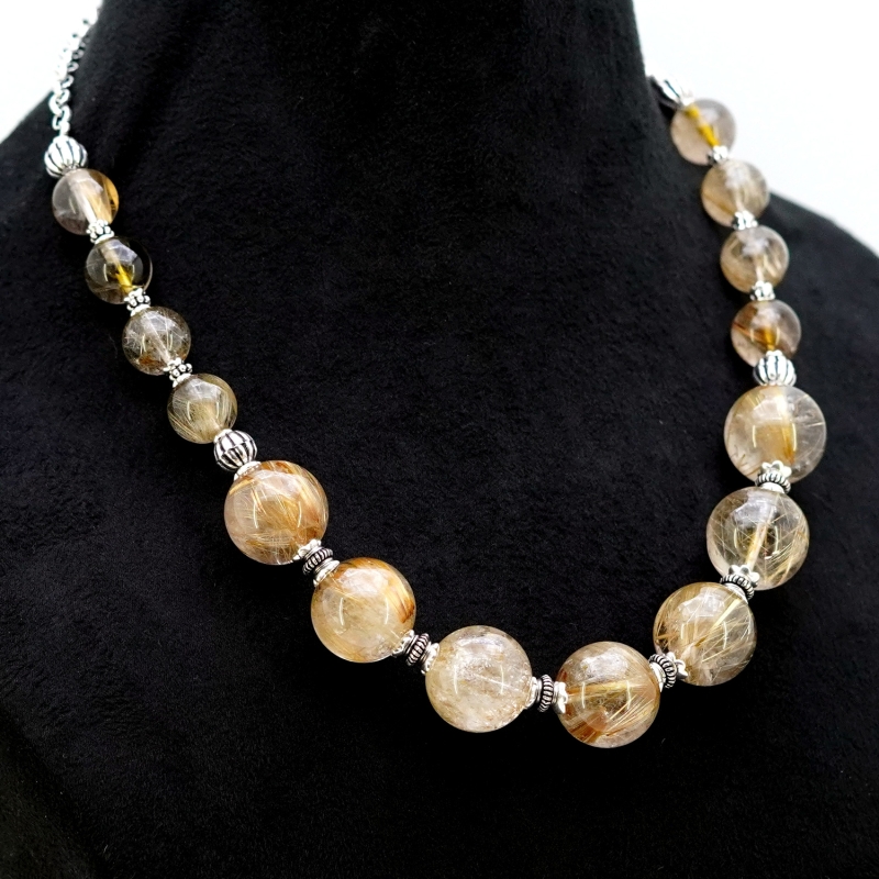 Golden Rutile Smooth Round Shape Gemstone Beads Necklace