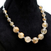 Golden Rutile Smooth Round Shape Gemstone Beads Necklace