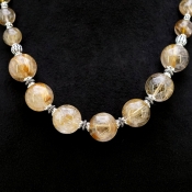 Golden Rutile Smooth Round Shape Gemstone Beads Necklace