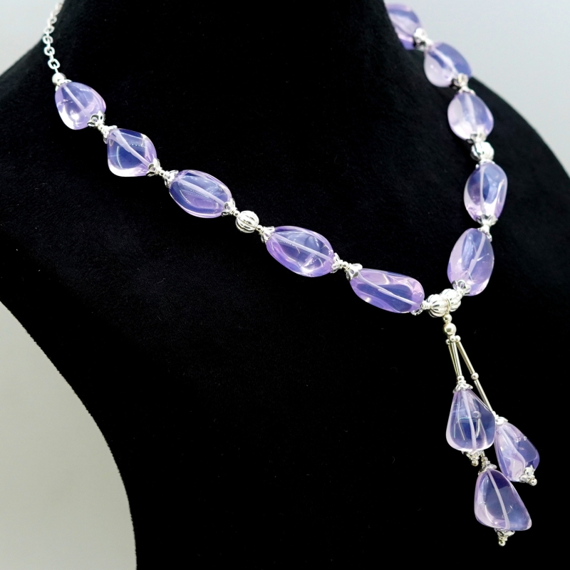 Lavender Quartz Smooth Nuggets Shape Gemstone Beads Necklace