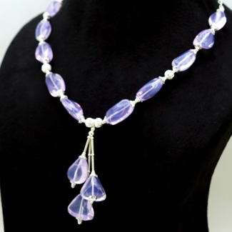 Lavender Quartz Smooth Nuggets Shape Gemstone Beads Necklace