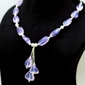 Lavender Quartz Smooth Nuggets Shape Gemstone Beads Necklace