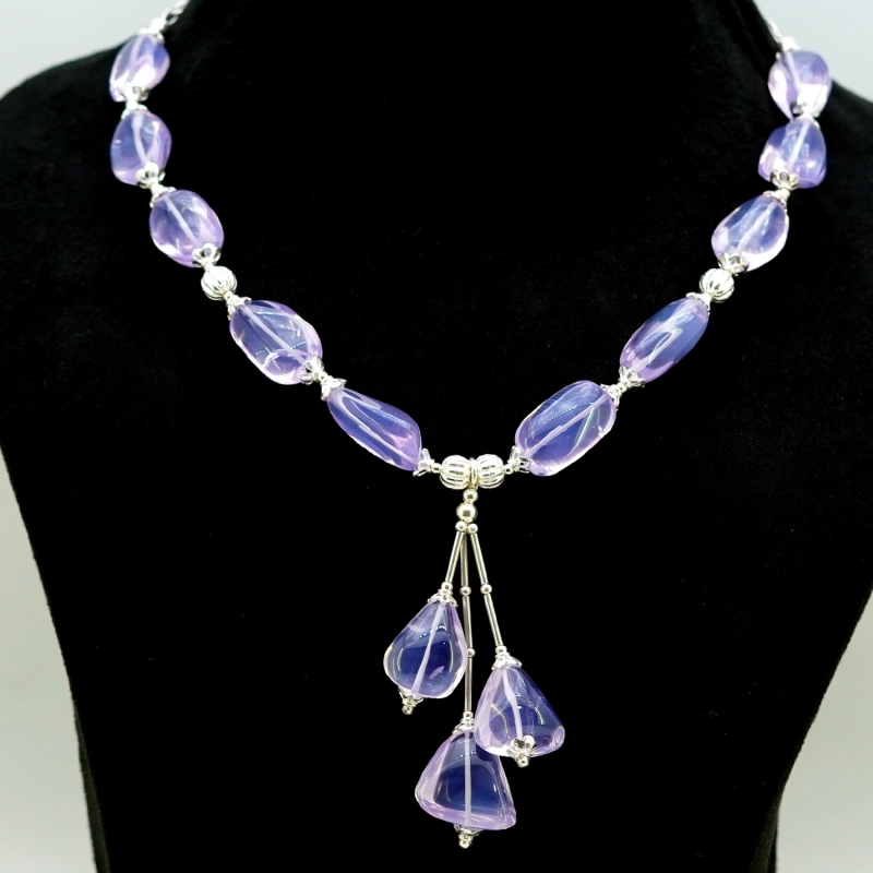 Lavender Quartz Smooth Nuggets Shape Gemstone Beads Necklace