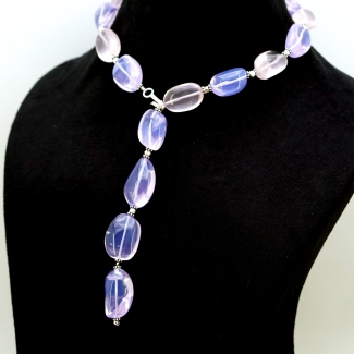 Lavender & Rose Quartz Smooth Nuggets Shape Gemstone Beads Necklace