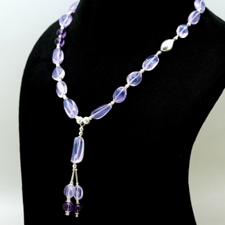 Lavender Quartz & Amethyst Smooth Nuggets  Shape Gemstone Beads Necklace