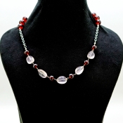 Rose Quartz & Hessonite Garnet Gemstone Beads Necklace