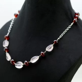 Rose Quartz & Hessonite Garnet Gemstone Beads Necklace
