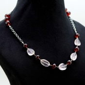 Rose Quartz & Hessonite Garnet Gemstone Beads Necklace