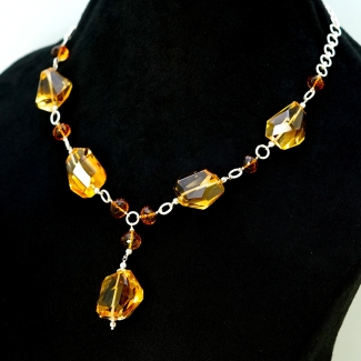 Citrine  Faceted Nuggets & Onion Shape Gemstone Beads Necklace