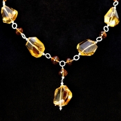 Citrine  Faceted Nuggets & Onion Shape Gemstone Beads Necklace