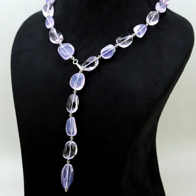 Lavender Quartz & Amethyst Smooth Nuggets  Shape Gemstone Beads Necklace