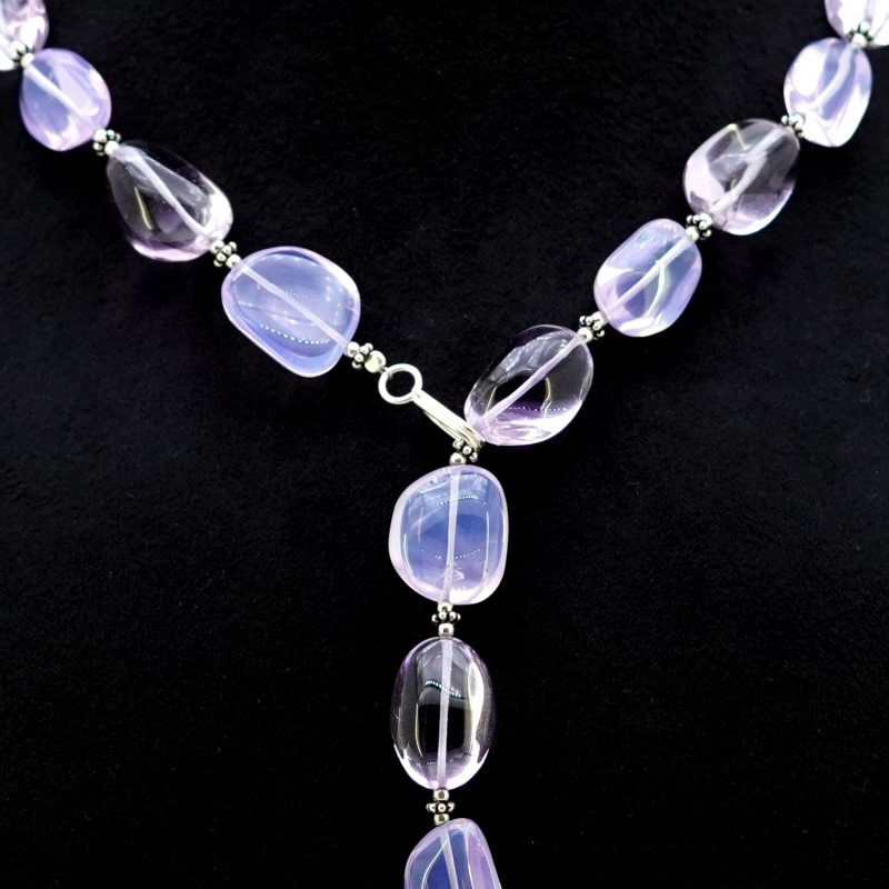 Lavender Quartz & Amethyst Smooth Nuggets  Shape Gemstone Beads Necklace
