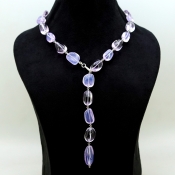 Lavender Quartz & Amethyst Smooth Nuggets  Shape Gemstone Beads Necklace