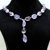 Lavender Quartz & Amethyst Smooth Nuggets  Shape Gemstone Beads Necklace
