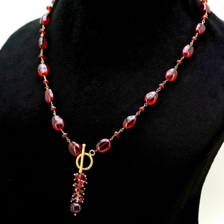 Hessonite Garnet Smooth Oval Shape Gemstone Bead Necklace