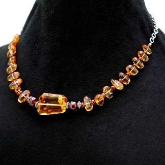 Citrine & Hessonite Garnet Hand Crafted Nuggets & Rondelle Shape Gemstone Beads Necklace