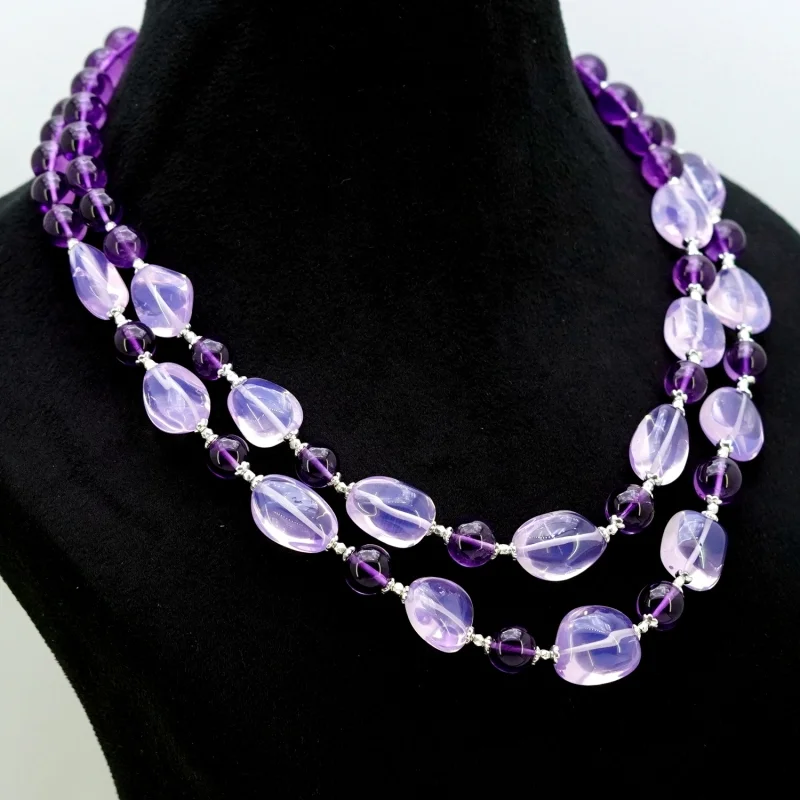Handmade Purple Glass Bead Collar Necklace - Puple Spears Collar Necklace