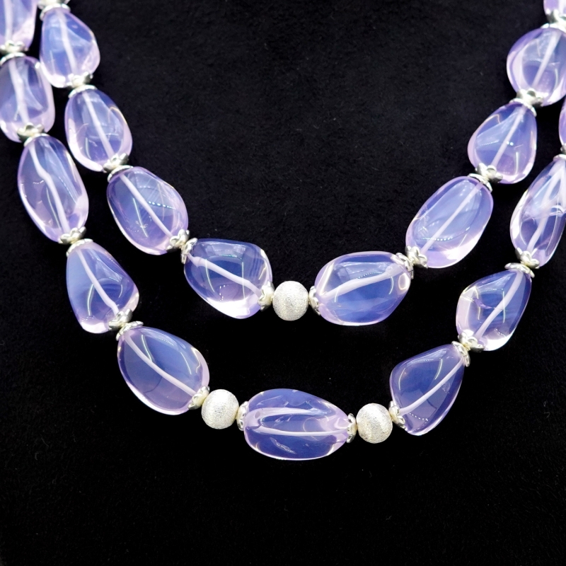 Lavender Quartz Smooth Nuggets Shape Gemstone Beads Necklace