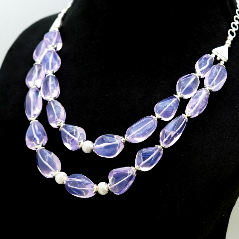 Lavender Quartz Smooth Nuggets Shape Gemstone Beads Necklace