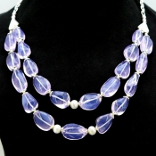Lavender Quartz Smooth Nuggets Shape Gemstone Beads Necklace