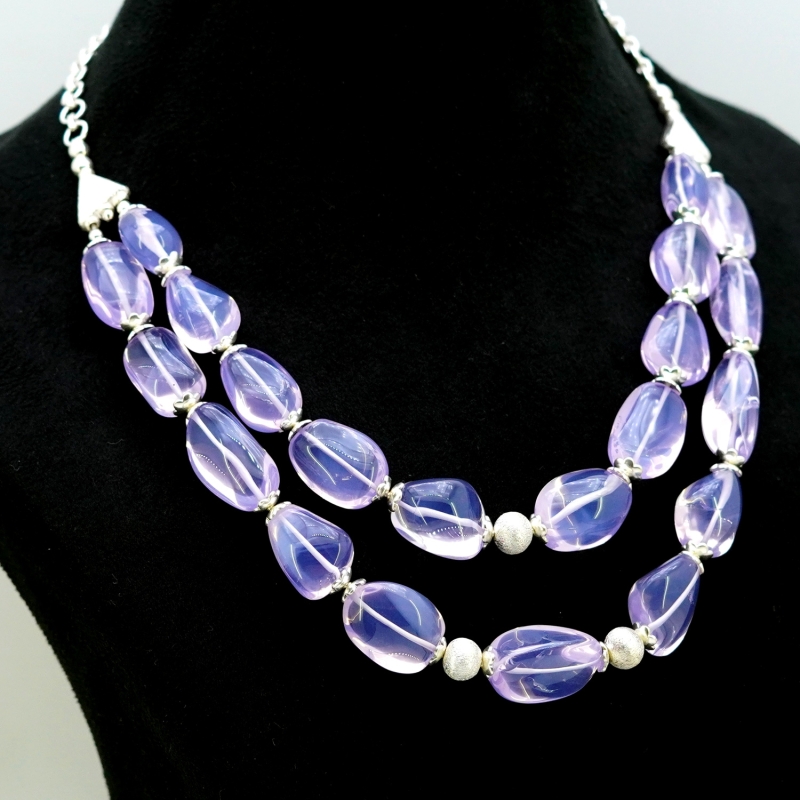 Lavender Quartz Smooth Nuggets Shape Gemstone Beads Necklace