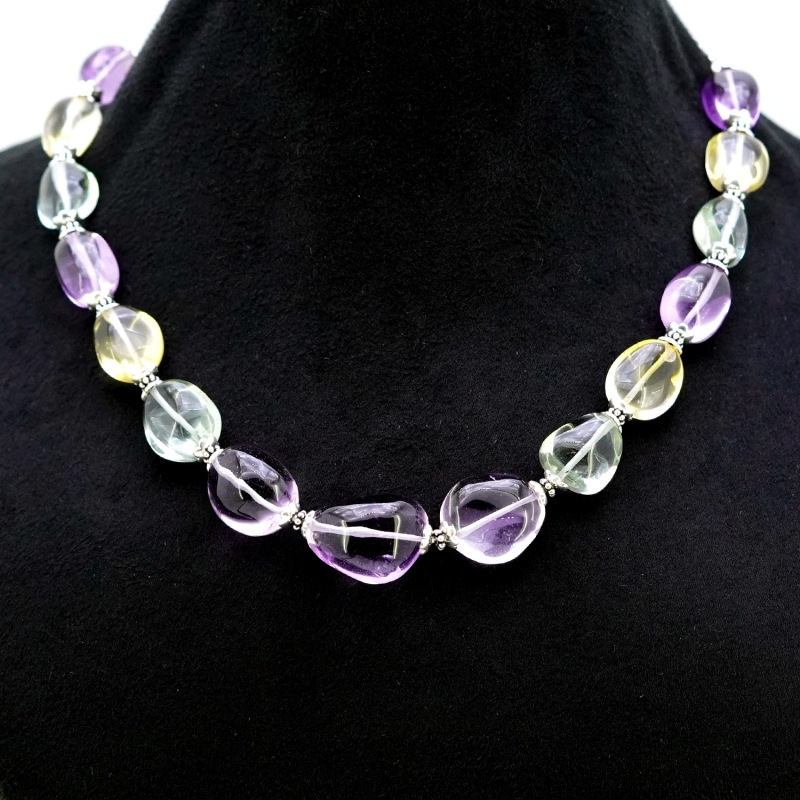 Multi Stones Hand Crafted Nuggets  Shape Gemstone Beads Necklace