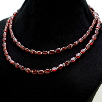 Hessonite Garnet Hand Crafted Oval Shape Gemstone Beads Necklace