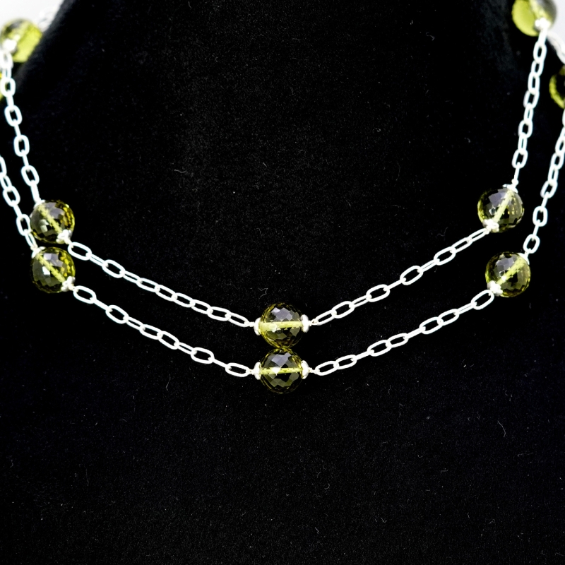 Olive Quartz Hand Crafted Round Shape Gemstone Beads Necklace