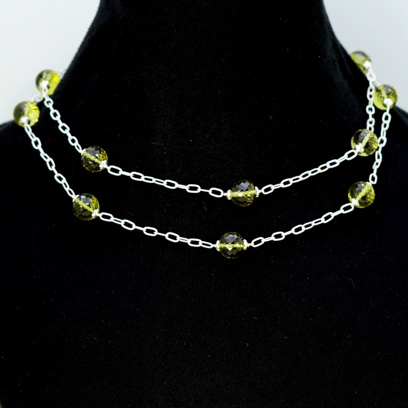 Olive Quartz Hand Crafted Round Shape Gemstone Beads Necklace