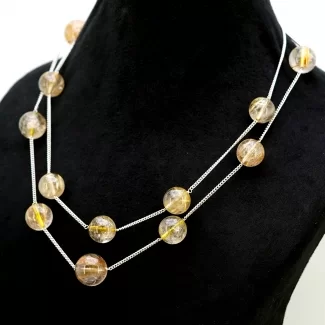 Golden Rutile Hand Crafted Round Shape Gemstone Beads Necklace