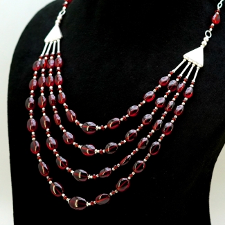 Hessonite Garnet Smooth Oval & rondelle Shape Gemstone Beads Necklace