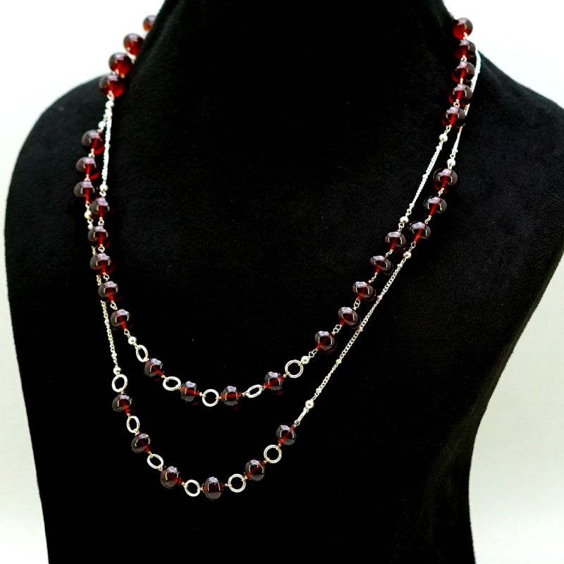 Hessonite Garnet Smooth Rondelle Shape Gemstone Beads Necklace