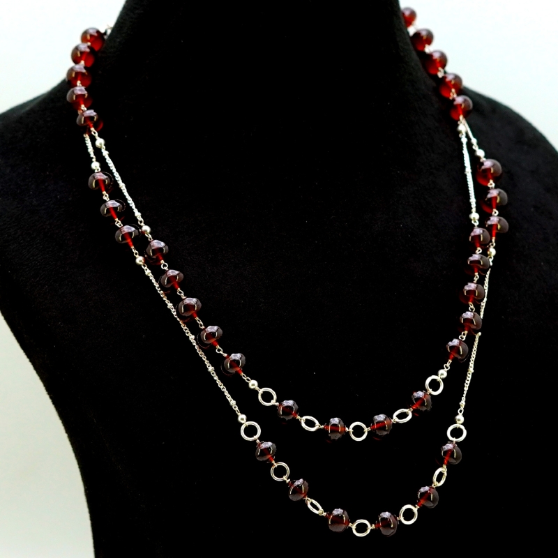 Hessonite Garnet Smooth Rondelle Shape Gemstone Beads Necklace