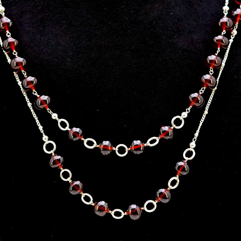 Hessonite Garnet Smooth Rondelle Shape Gemstone Beads Necklace