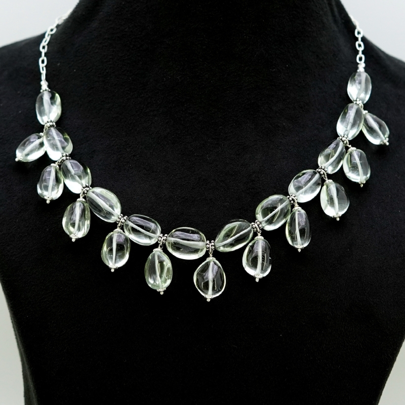 Green Amethyst Hand Crafted Nuggets  Shape Gemstone Beads Necklace