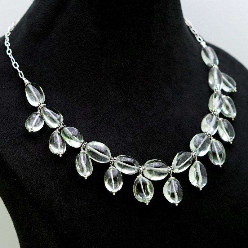 Green Amethyst Hand Crafted Nuggets  Shape Gemstone Beads Necklace