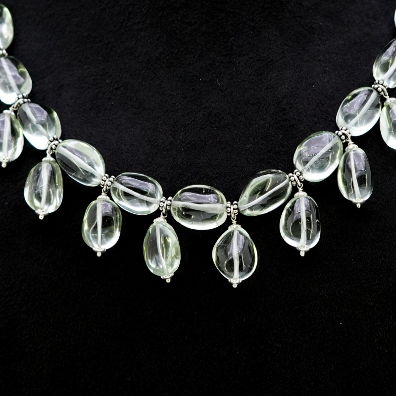 Green Amethyst Hand Crafted Nuggets  Shape Gemstone Beads Necklace